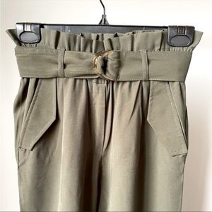 Dynamite Khaki Green High-Waisted Paperbag Pants with Removable Belt. Size XXS.